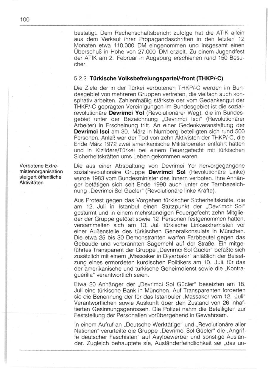 Seite 102 des Verfassungsschutzbericht 1991 Bayern
