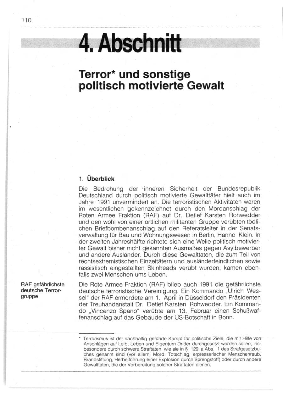 Seite 112 des Verfassungsschutzbericht 1991 Bayern