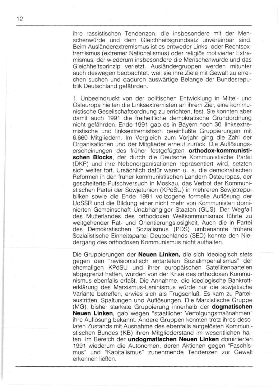 Seite 14 des Verfassungsschutzbericht 1991 Bayern