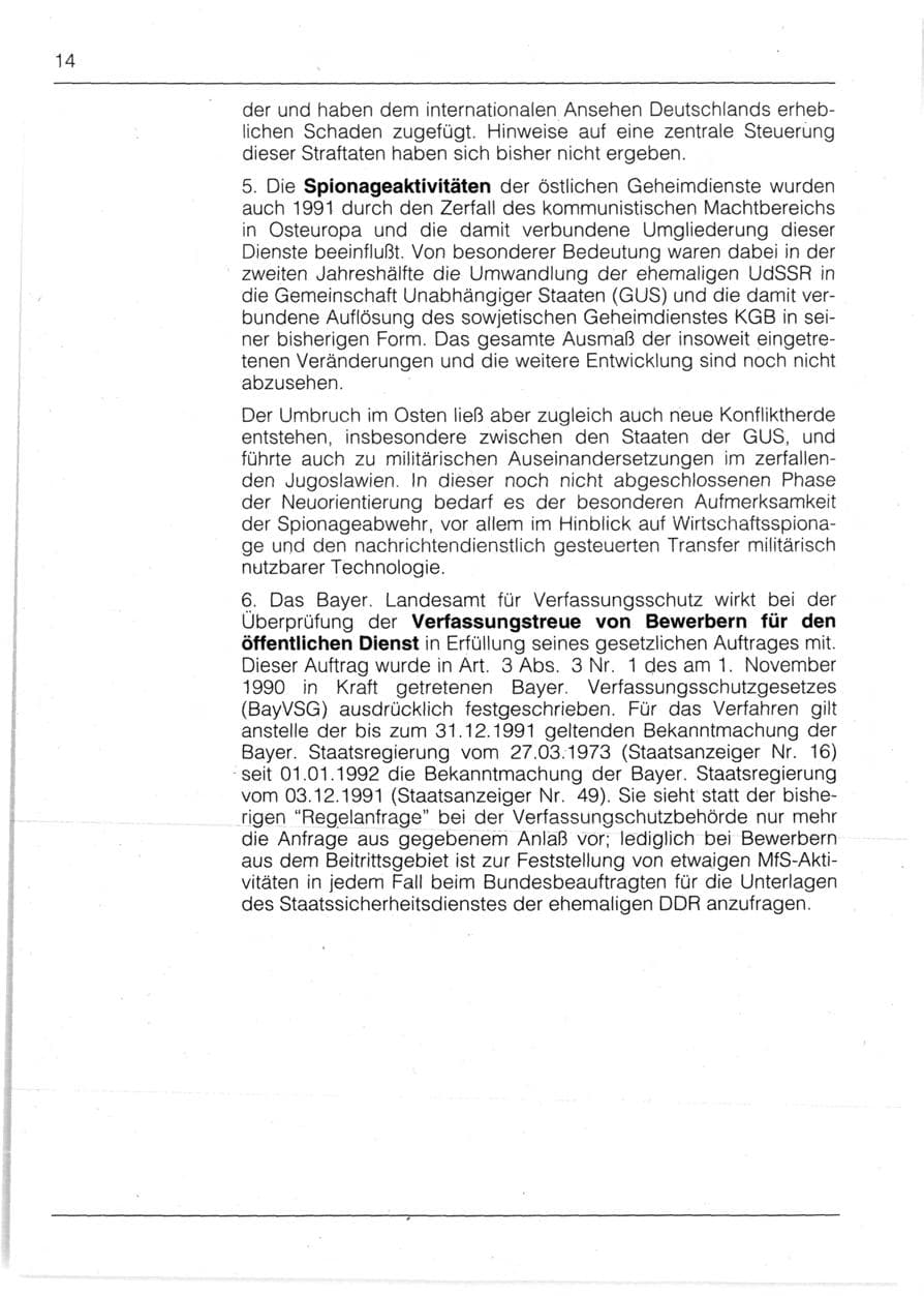 Seite 16 des Verfassungsschutzbericht 1991 Bayern