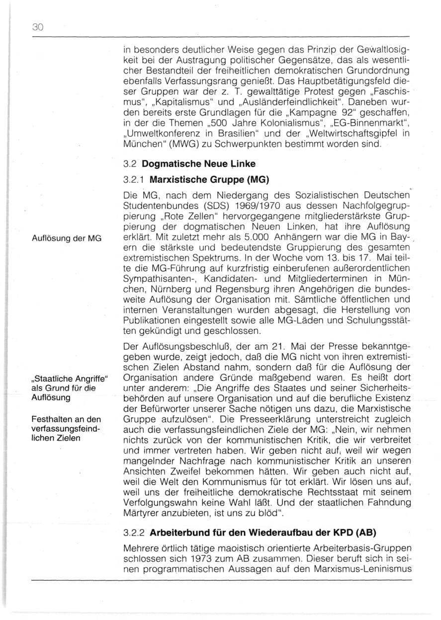 Seite 32 des Verfassungsschutzbericht 1991 Bayern