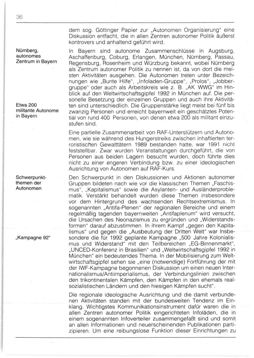 Seite 38 des Verfassungsschutzbericht 1991 Bayern