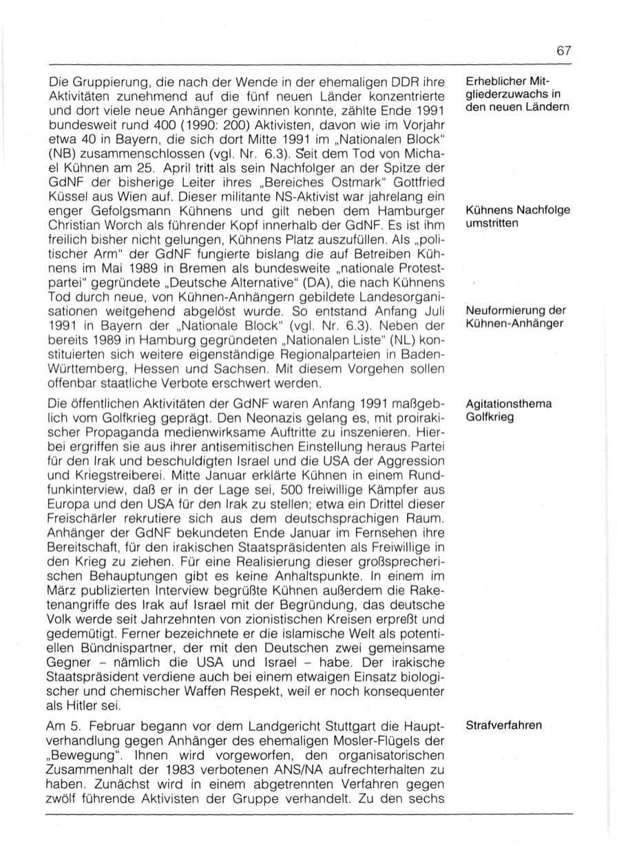 Seite 69 des Verfassungsschutzbericht 1991 Bayern