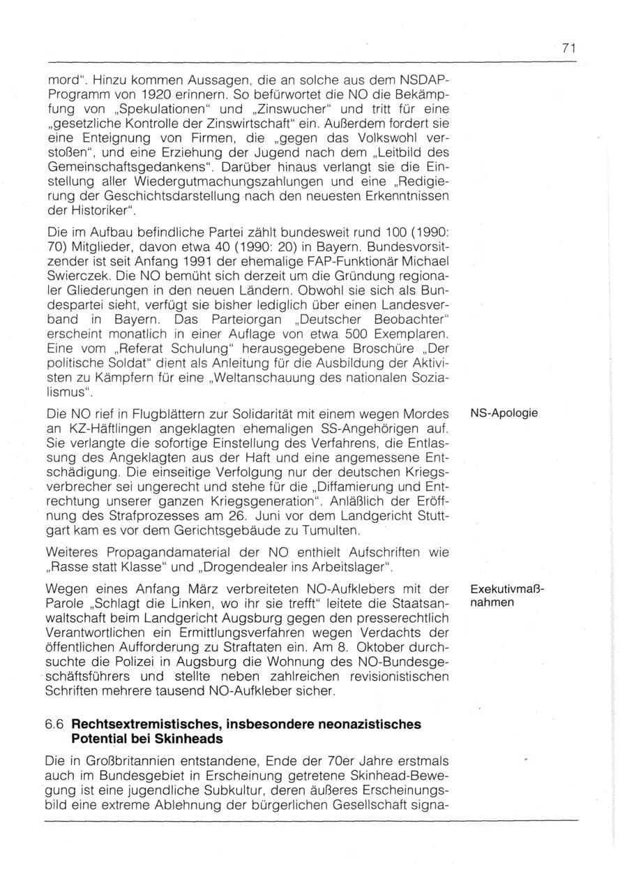 Seite 73 des Verfassungsschutzbericht 1991 Bayern
