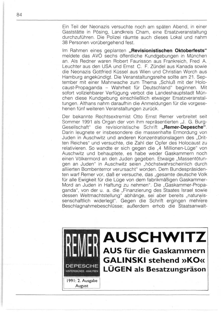 Seite 86 des Verfassungsschutzbericht 1991 Bayern