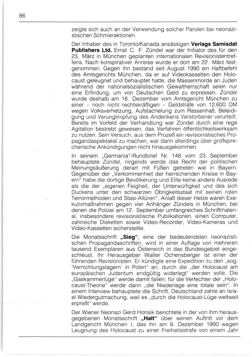 Seite 88 des Verfassungsschutzbericht 1991 Bayern