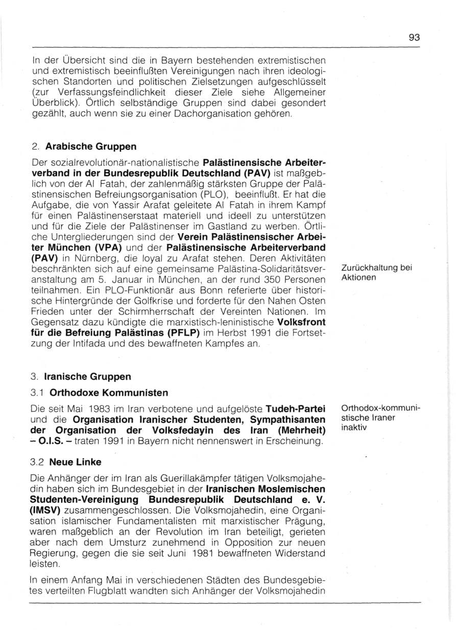 Seite 95 des Verfassungsschutzbericht 1991 Bayern