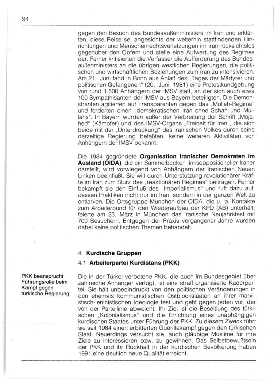 Seite 96 des Verfassungsschutzbericht 1991 Bayern