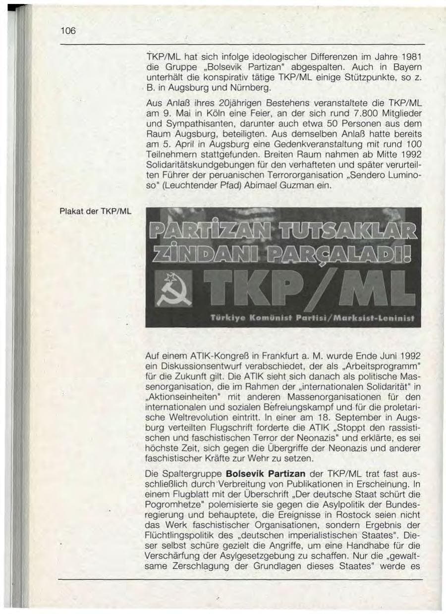 Seite 106 des Verfassungsschutzbericht 1992 Bayern
