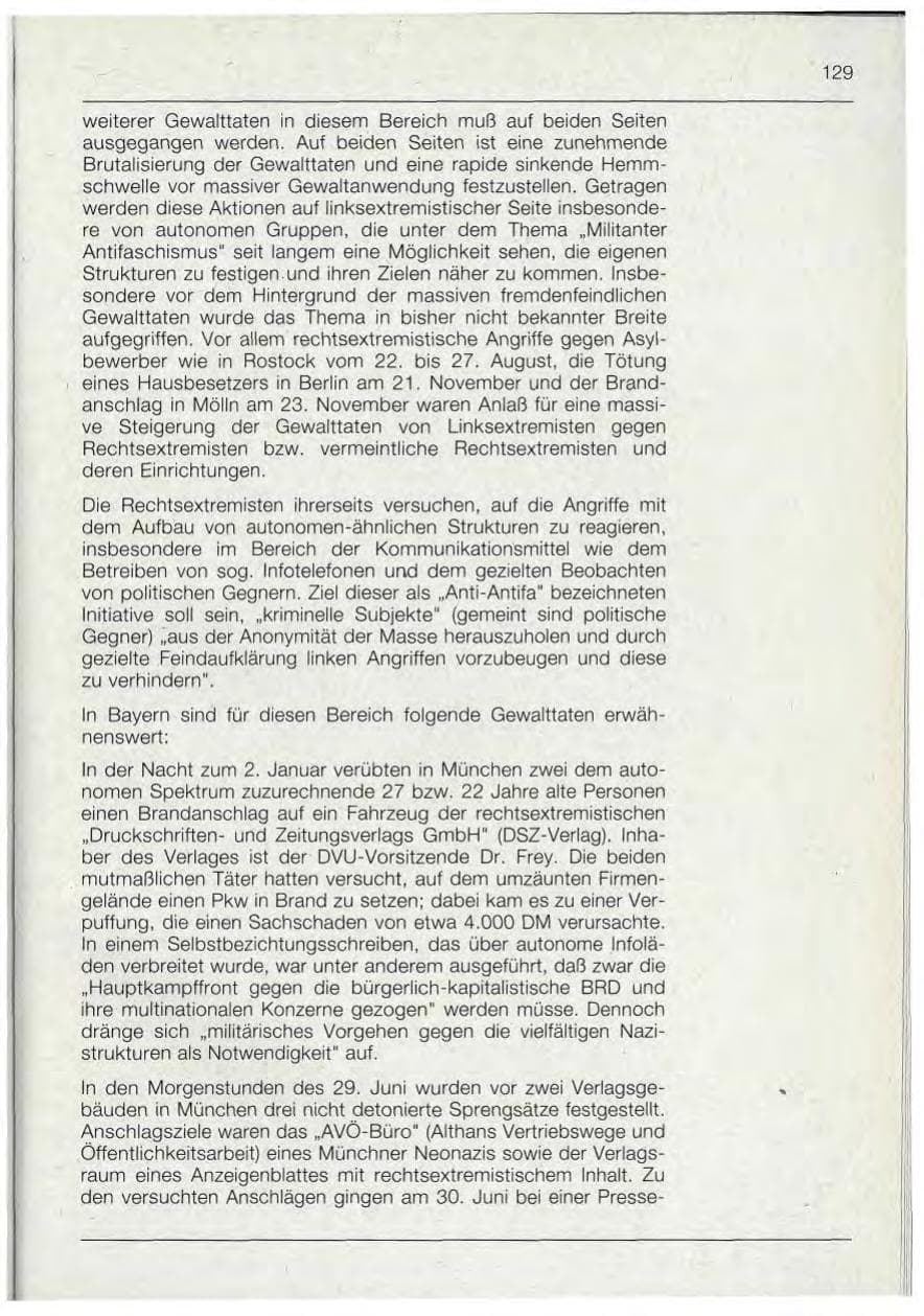 Seite 129 des Verfassungsschutzbericht 1992 Bayern