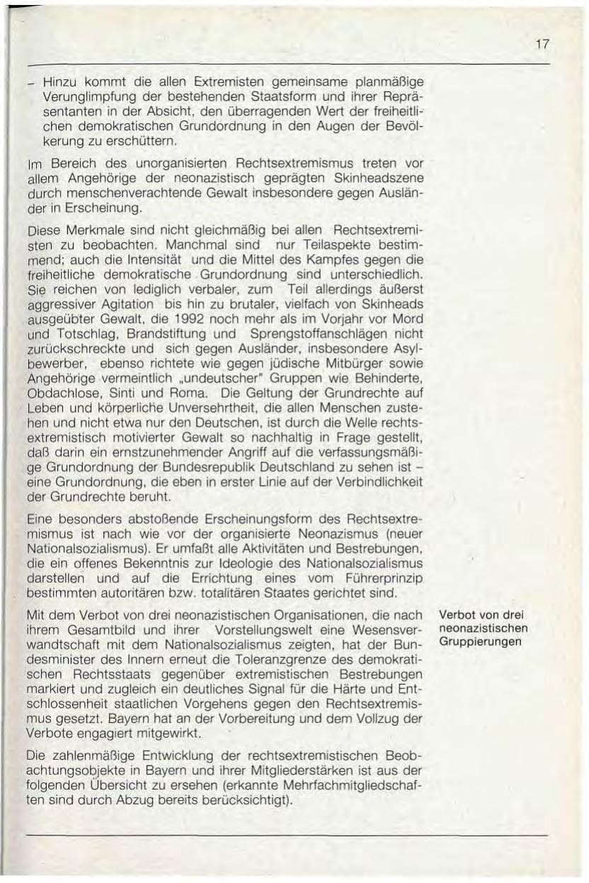 Seite 17 des Verfassungsschutzbericht 1992 Bayern