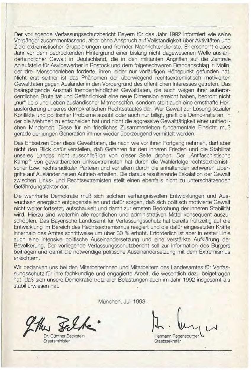 Seite 3 des Verfassungsschutzbericht 1992 Bayern