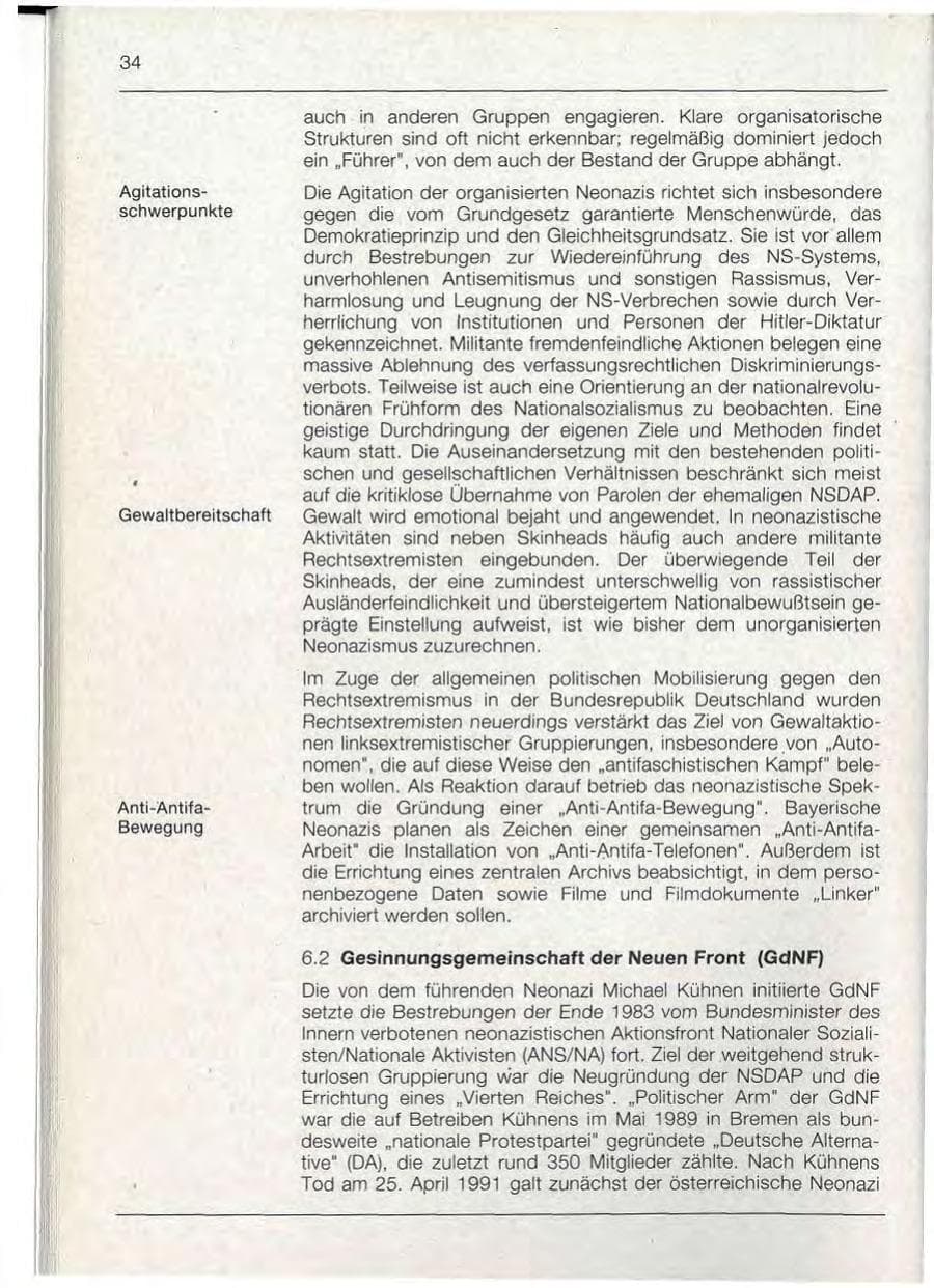 Seite 34 des Verfassungsschutzbericht 1992 Bayern