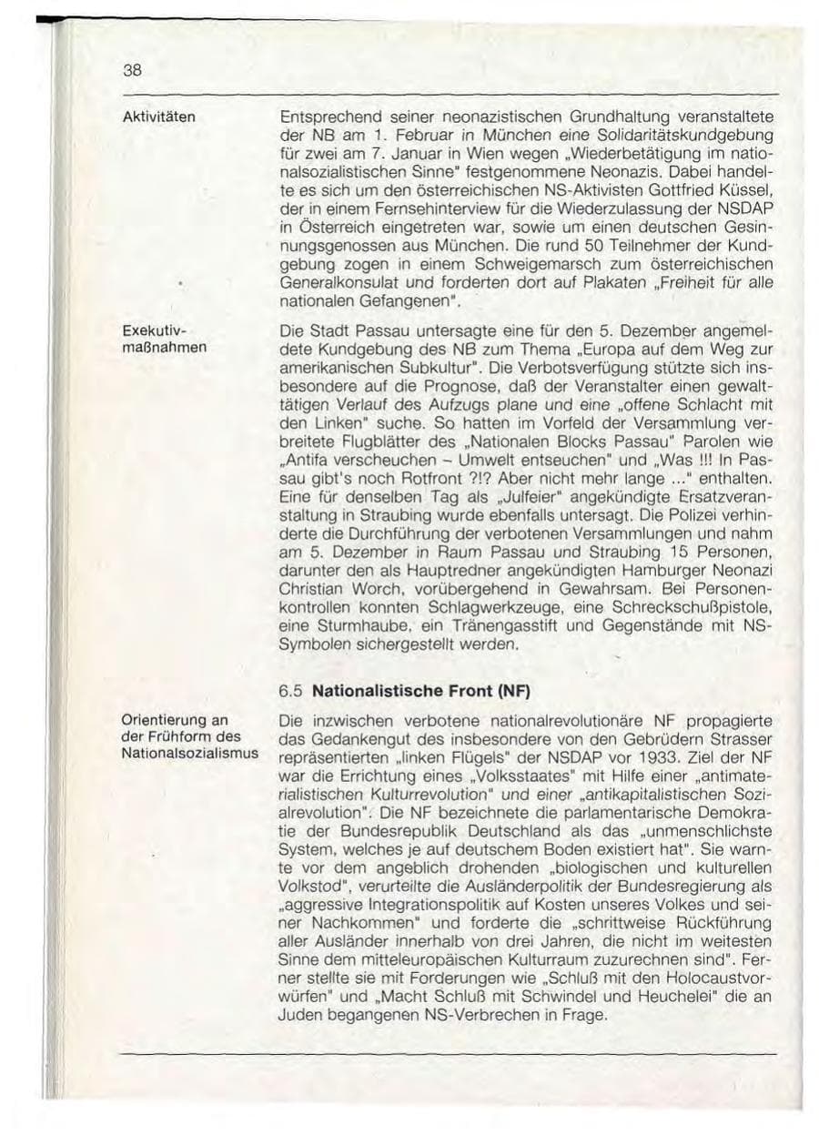 Seite 38 des Verfassungsschutzbericht 1992 Bayern