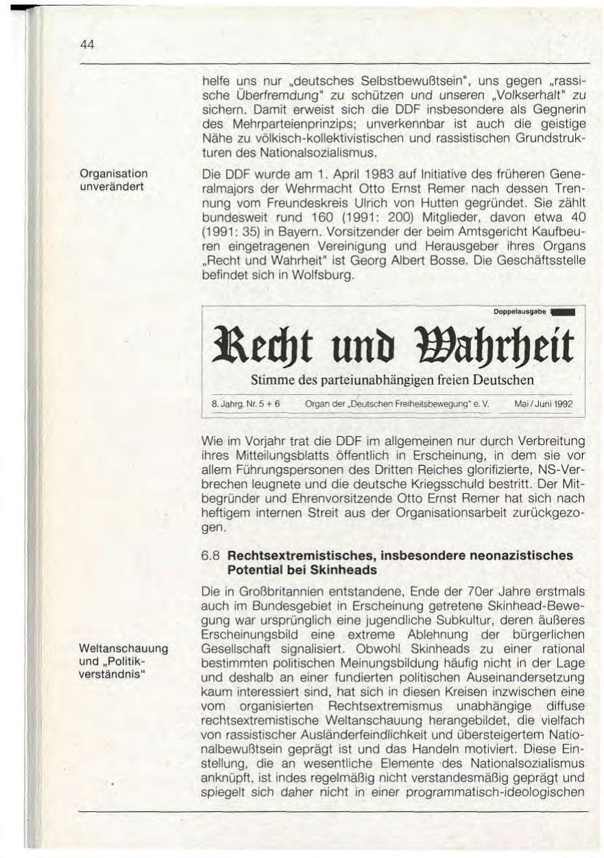Seite 44 des Verfassungsschutzbericht 1992 Bayern