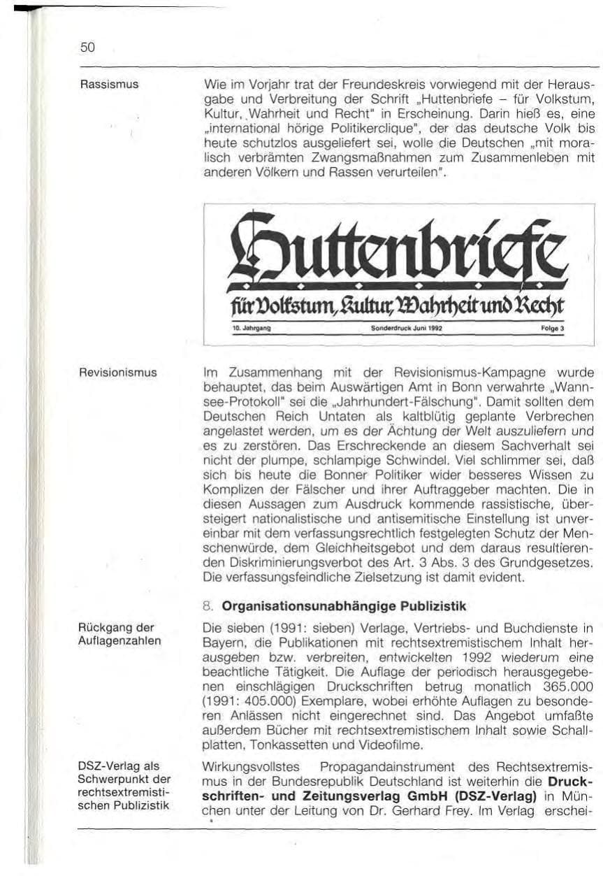 Seite 50 des Verfassungsschutzbericht 1992 Bayern