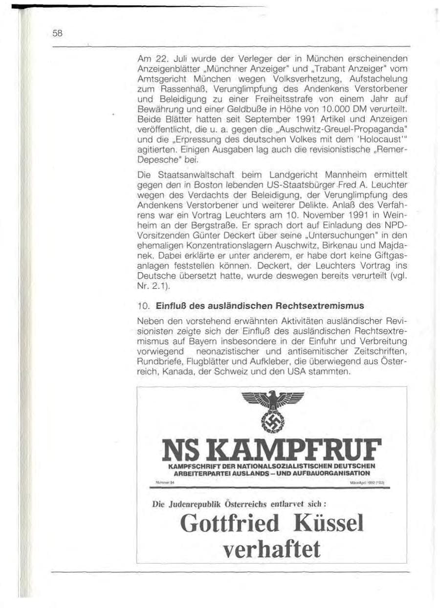 Seite 58 des Verfassungsschutzbericht 1992 Bayern