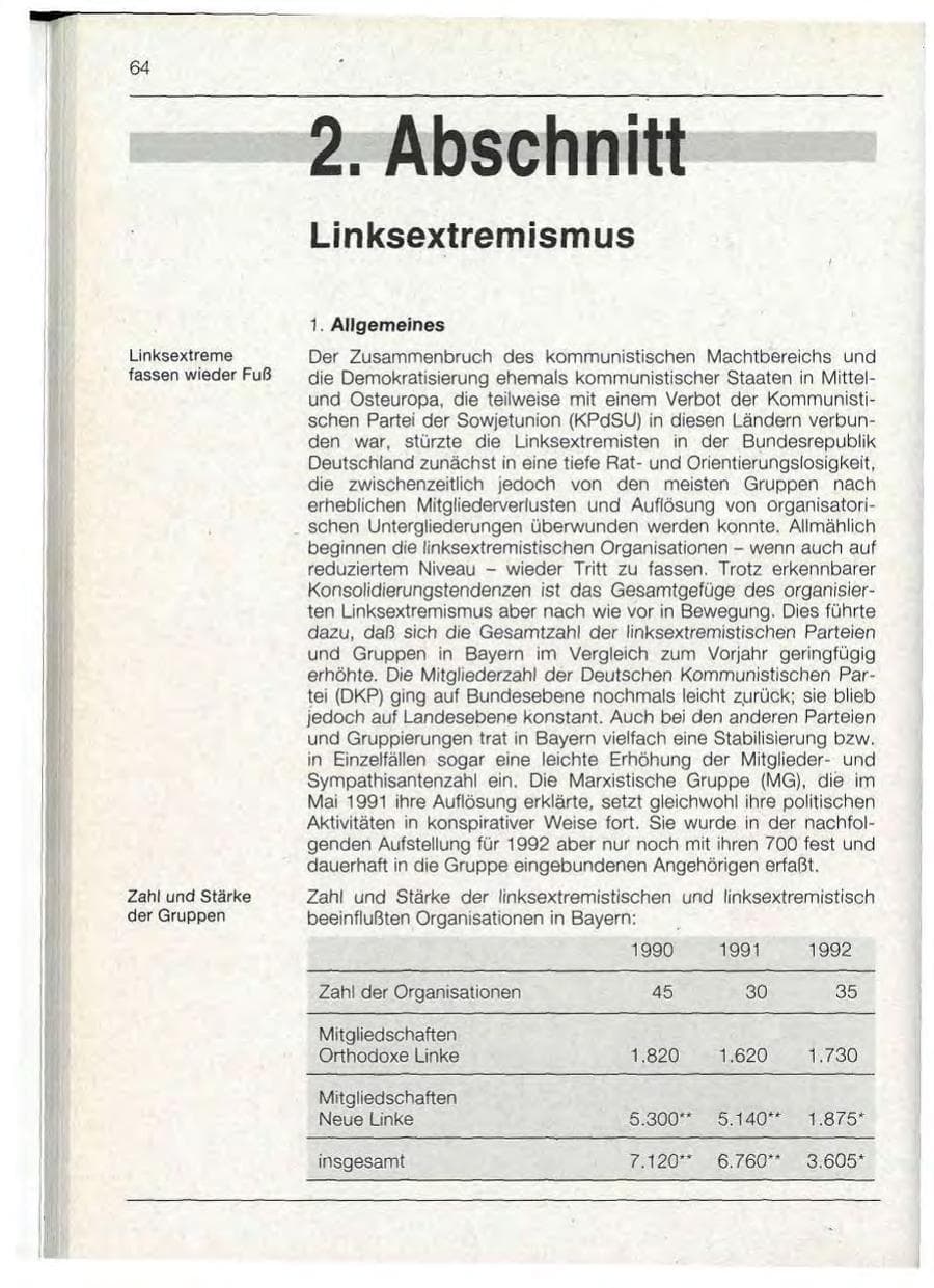Seite 64 des Verfassungsschutzbericht 1992 Bayern