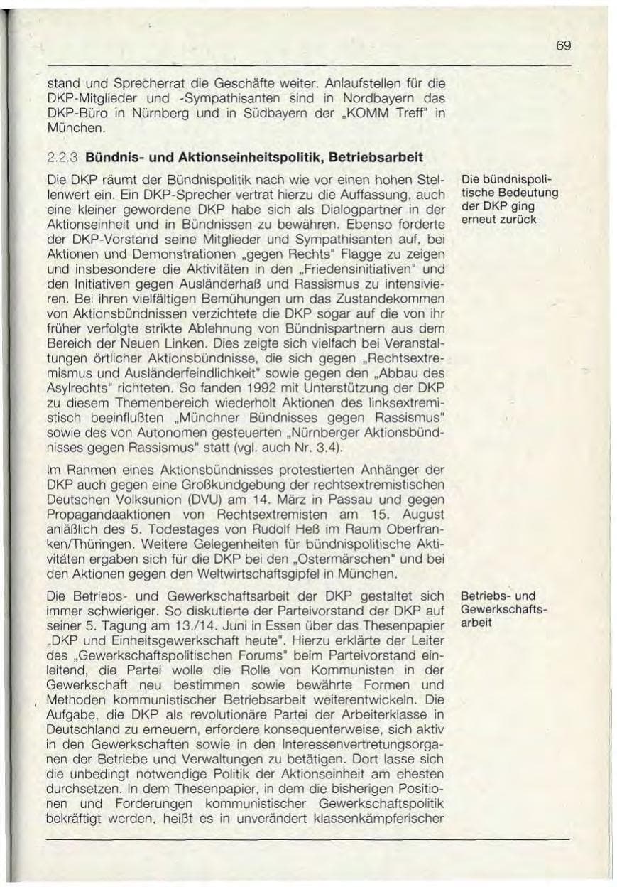 Seite 69 des Verfassungsschutzbericht 1992 Bayern
