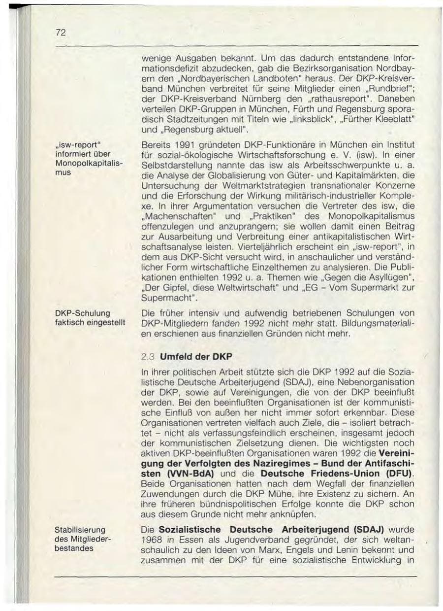 Seite 72 des Verfassungsschutzbericht 1992 Bayern