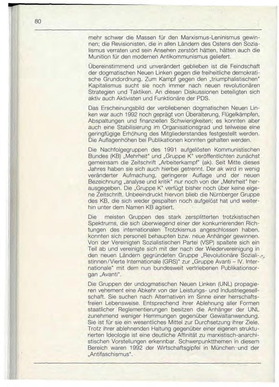 Seite 80 des Verfassungsschutzbericht 1992 Bayern