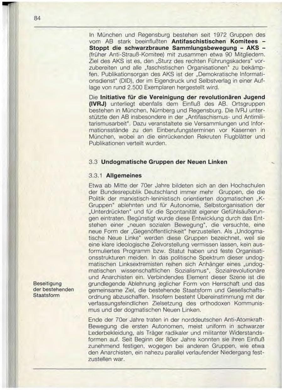 Seite 84 des Verfassungsschutzbericht 1992 Bayern