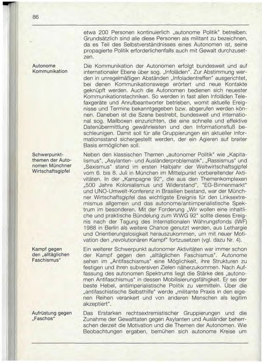 Seite 86 des Verfassungsschutzbericht 1992 Bayern