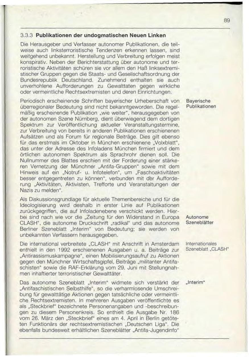 Seite 89 des Verfassungsschutzbericht 1992 Bayern
