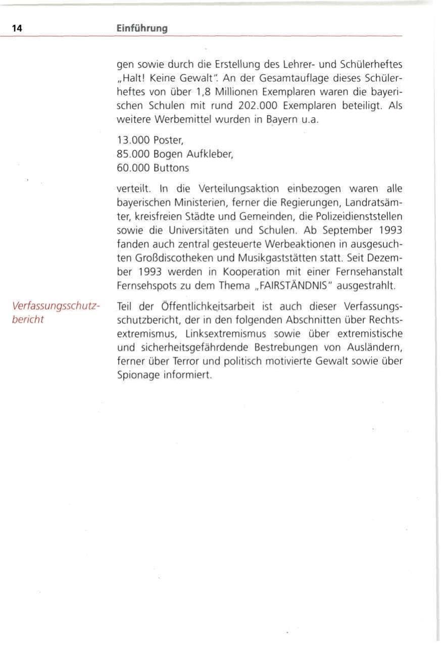 Seite 14 des Verfassungsschutzbericht 1993 Bayern