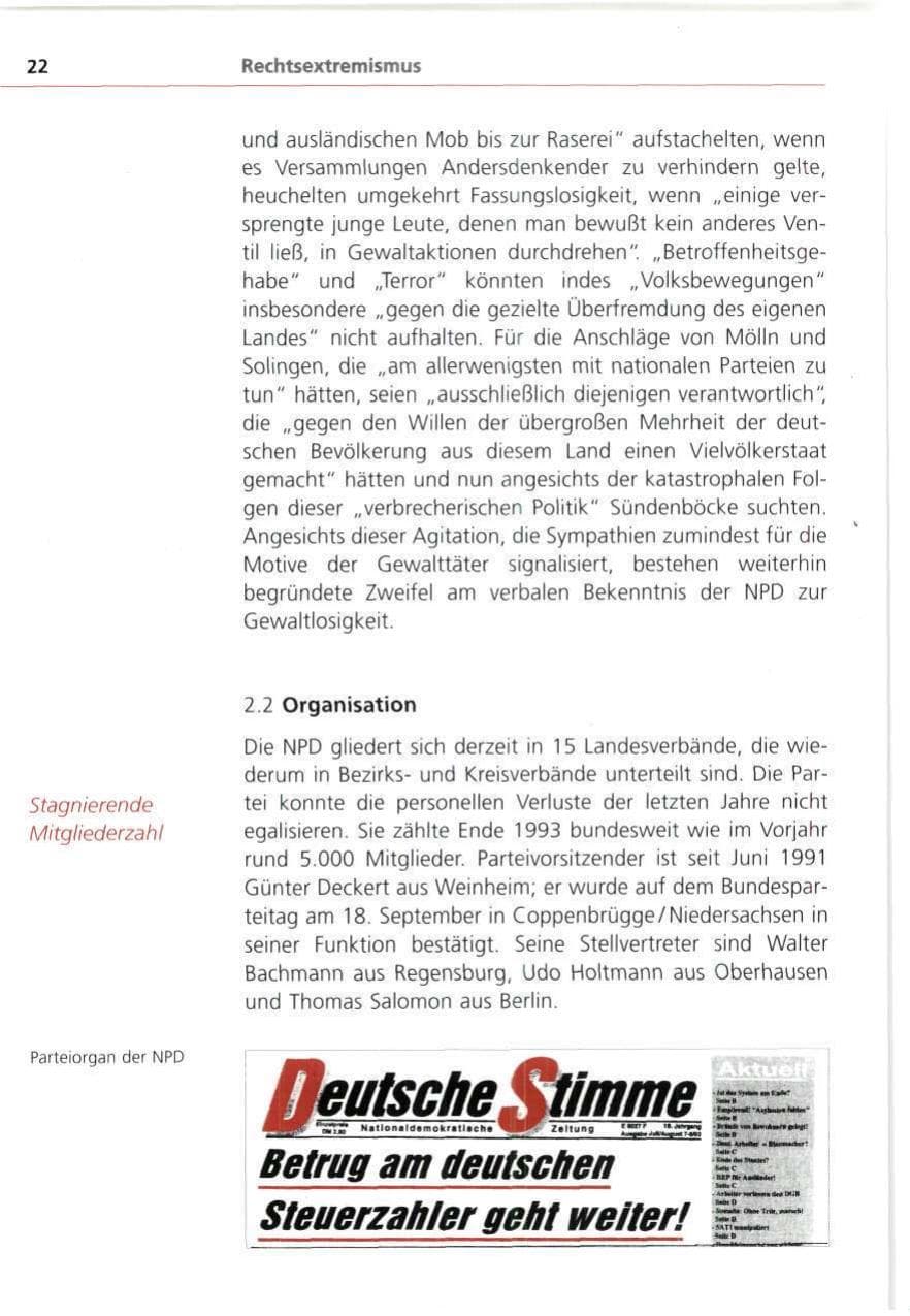 Seite 22 des Verfassungsschutzbericht 1993 Bayern