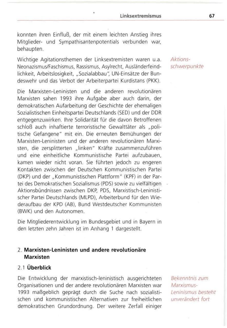 Seite 67 des Verfassungsschutzbericht 1993 Bayern