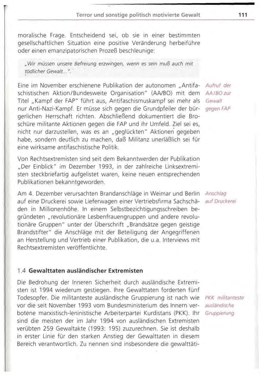 Seite 112 des Verfassungsschutzbericht 1994 Bayern
