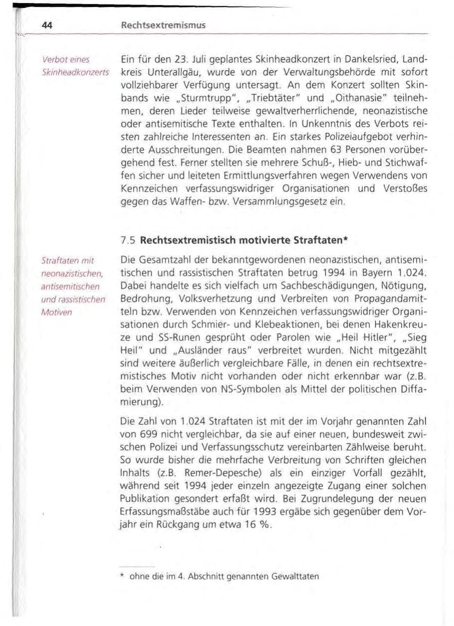 Seite 45 des Verfassungsschutzbericht 1994 Bayern