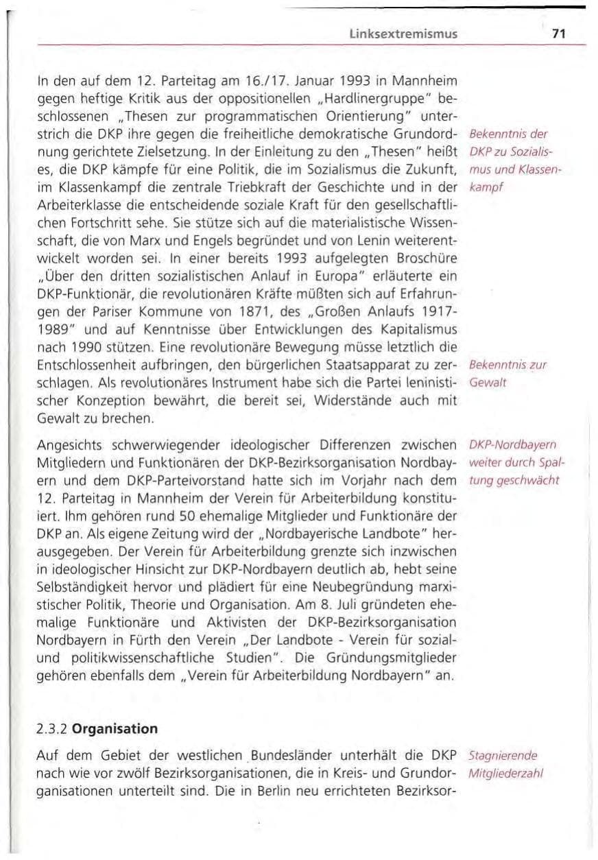 Seite 72 des Verfassungsschutzbericht 1994 Bayern