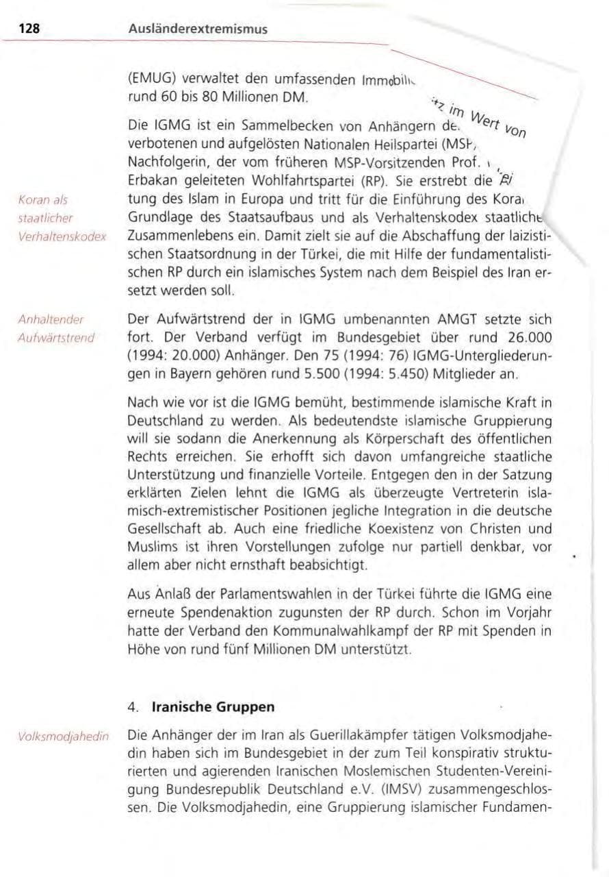 Seite 128 des Verfassungsschutzbericht 1995 Bayern