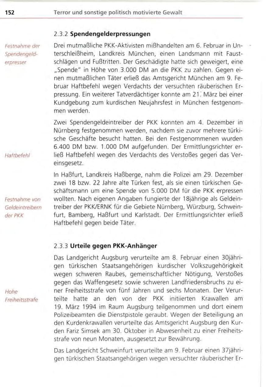 Seite 152 des Verfassungsschutzbericht 1995 Bayern
