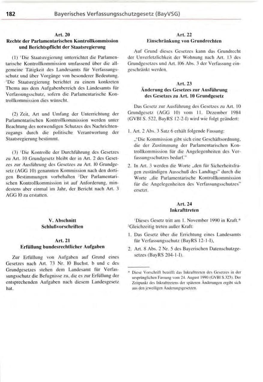 Seite 182 des Verfassungsschutzbericht 1995 Bayern