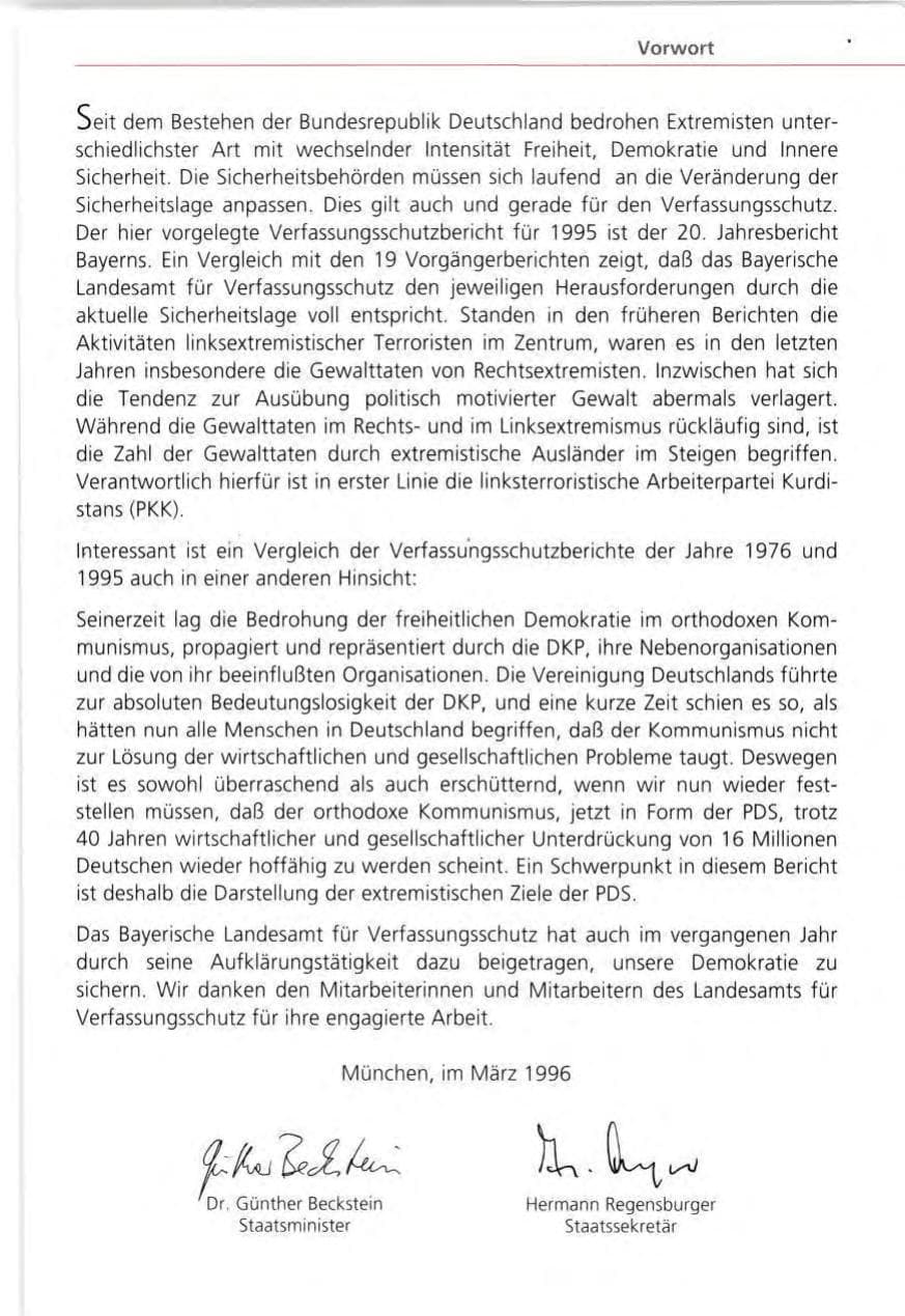 Seite 3 des Verfassungsschutzbericht 1995 Bayern