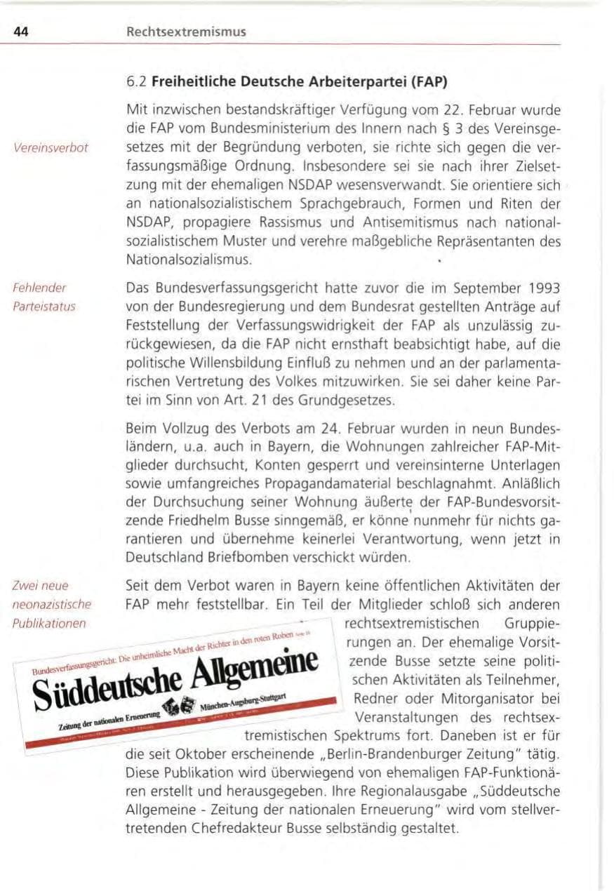Seite 44 des Verfassungsschutzbericht 1995 Bayern