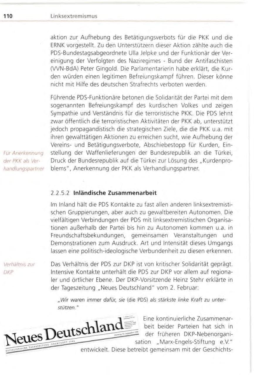 Seite 110 des Verfassungsschutzbericht 1996 Bayern