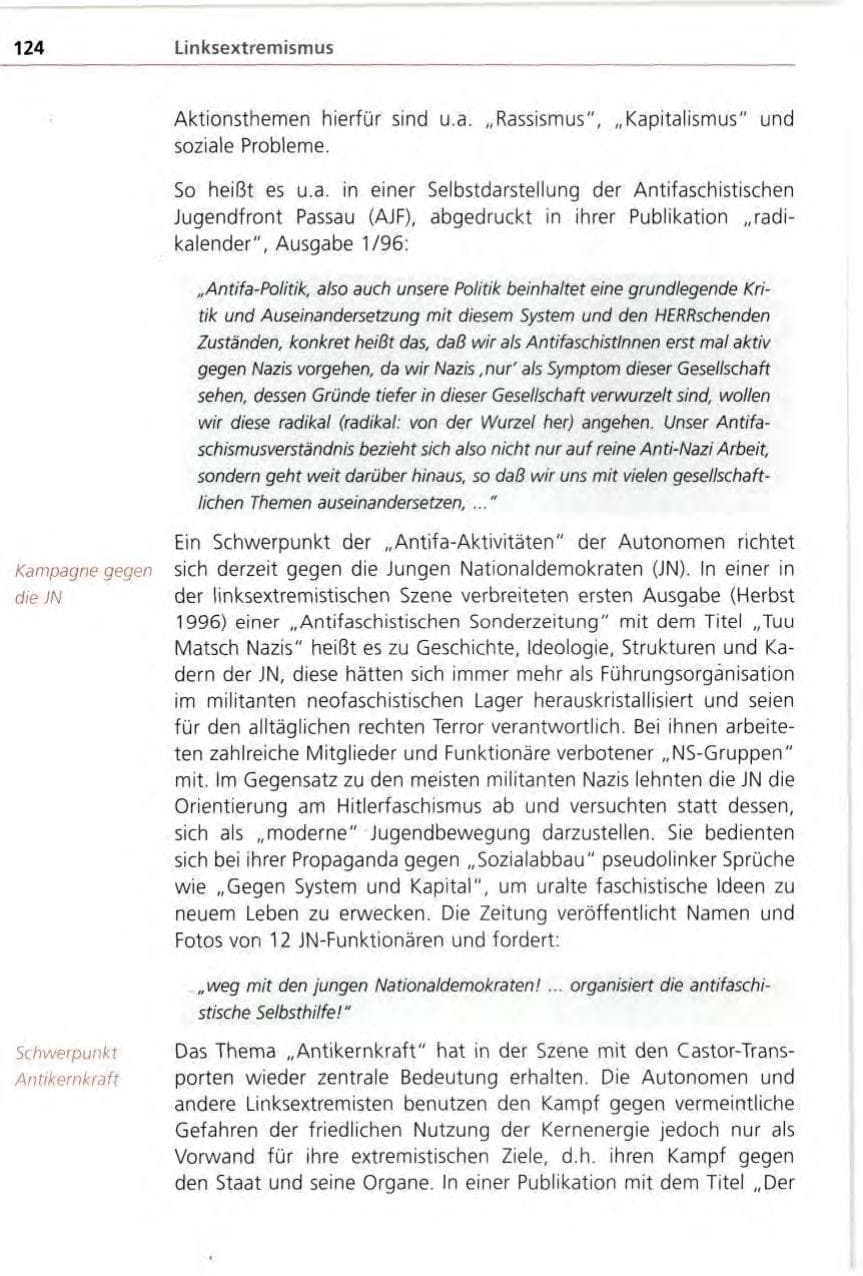 Seite 124 des Verfassungsschutzbericht 1996 Bayern