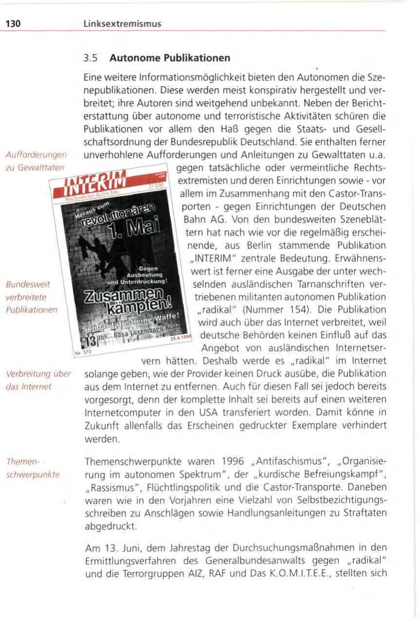 Seite 130 des Verfassungsschutzbericht 1996 Bayern