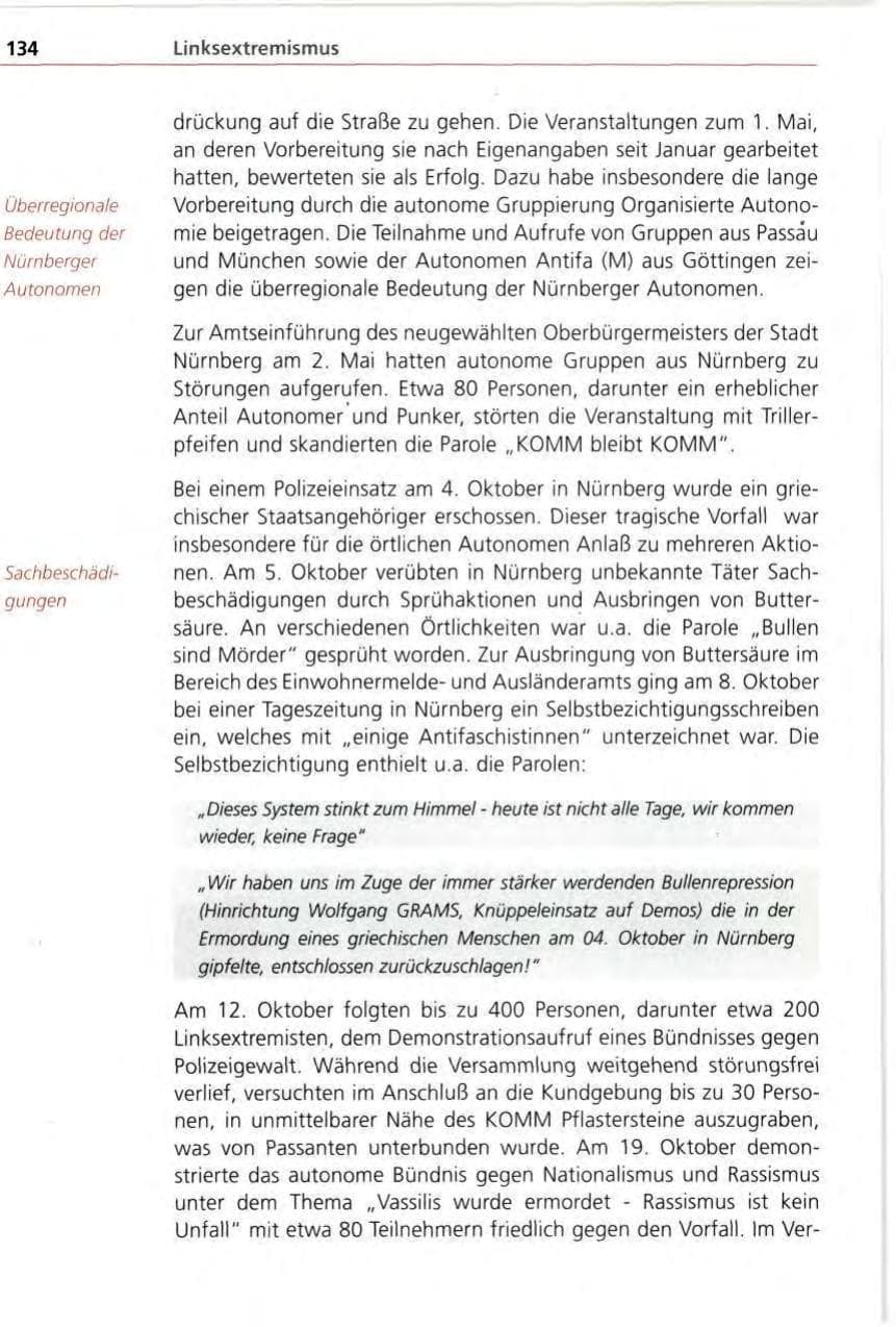 Seite 134 des Verfassungsschutzbericht 1996 Bayern