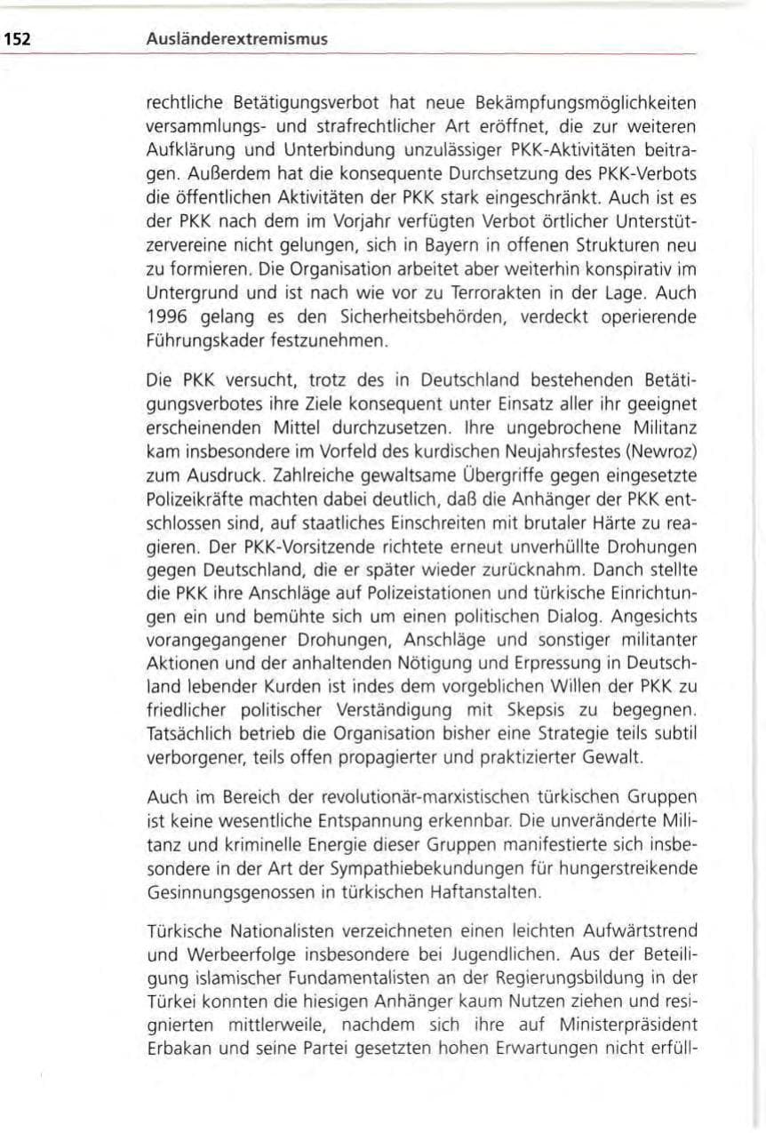 Seite 152 des Verfassungsschutzbericht 1996 Bayern
