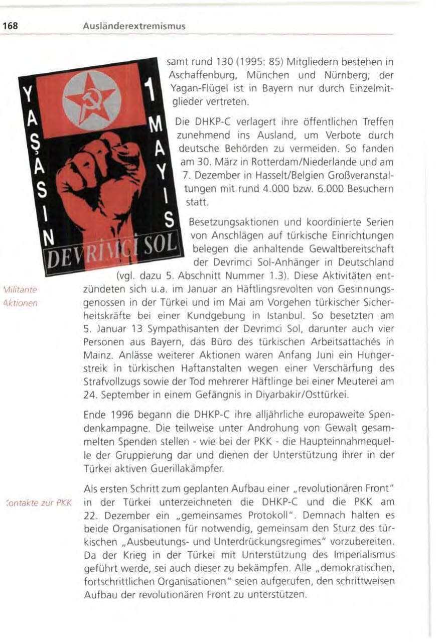 Seite 168 des Verfassungsschutzbericht 1996 Bayern