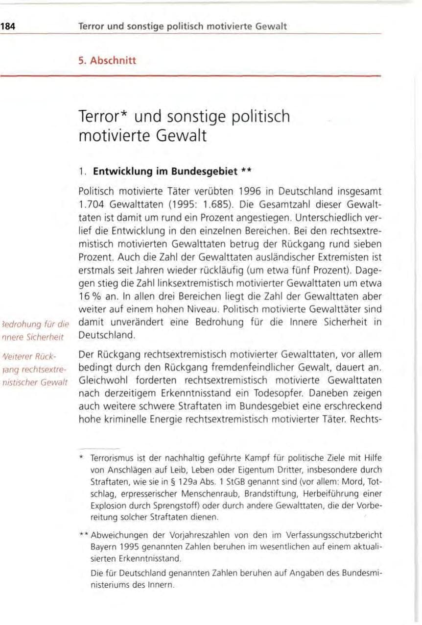 Seite 184 des Verfassungsschutzbericht 1996 Bayern