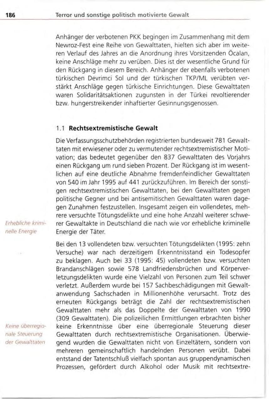 Seite 186 des Verfassungsschutzbericht 1996 Bayern
