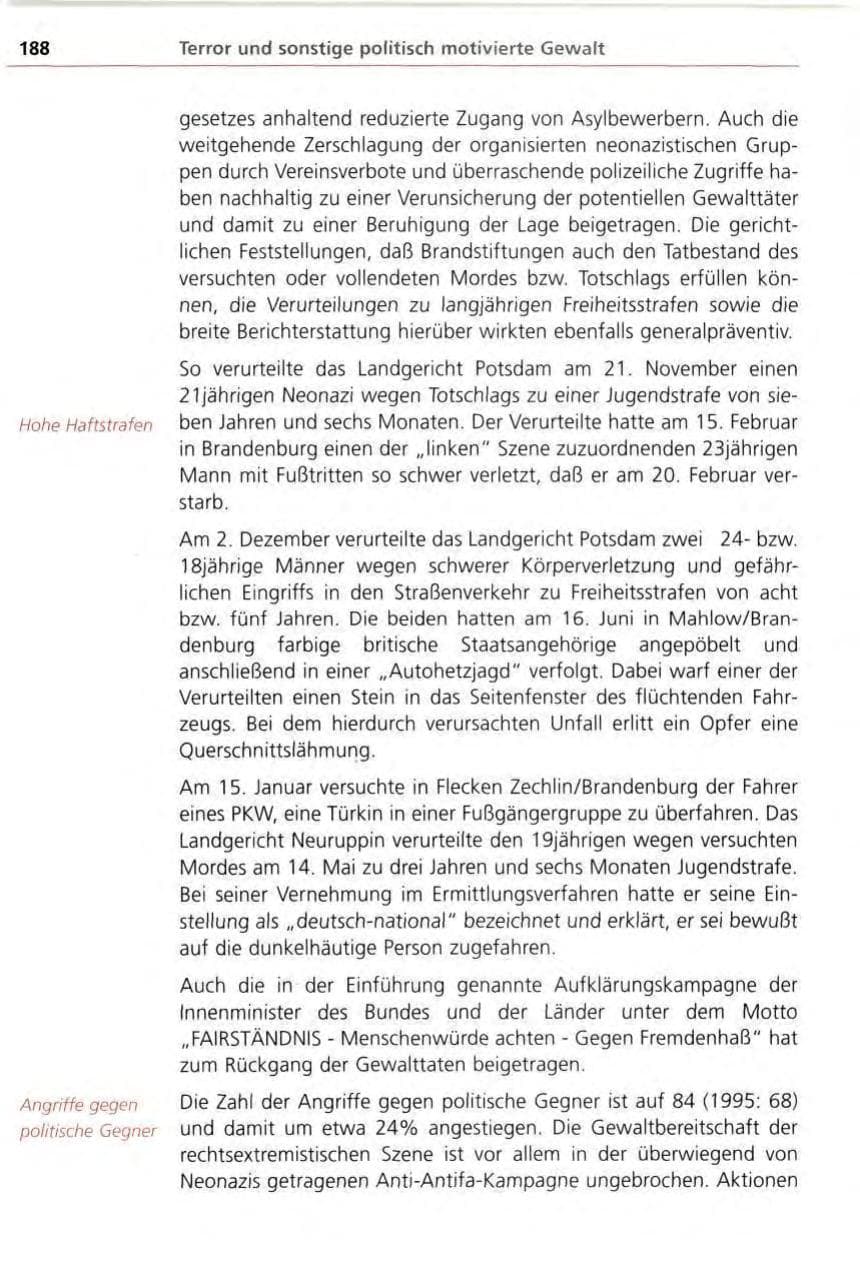 Seite 188 des Verfassungsschutzbericht 1996 Bayern