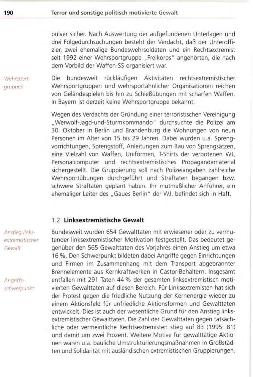 Seite 190 des Verfassungsschutzbericht 1996 Bayern