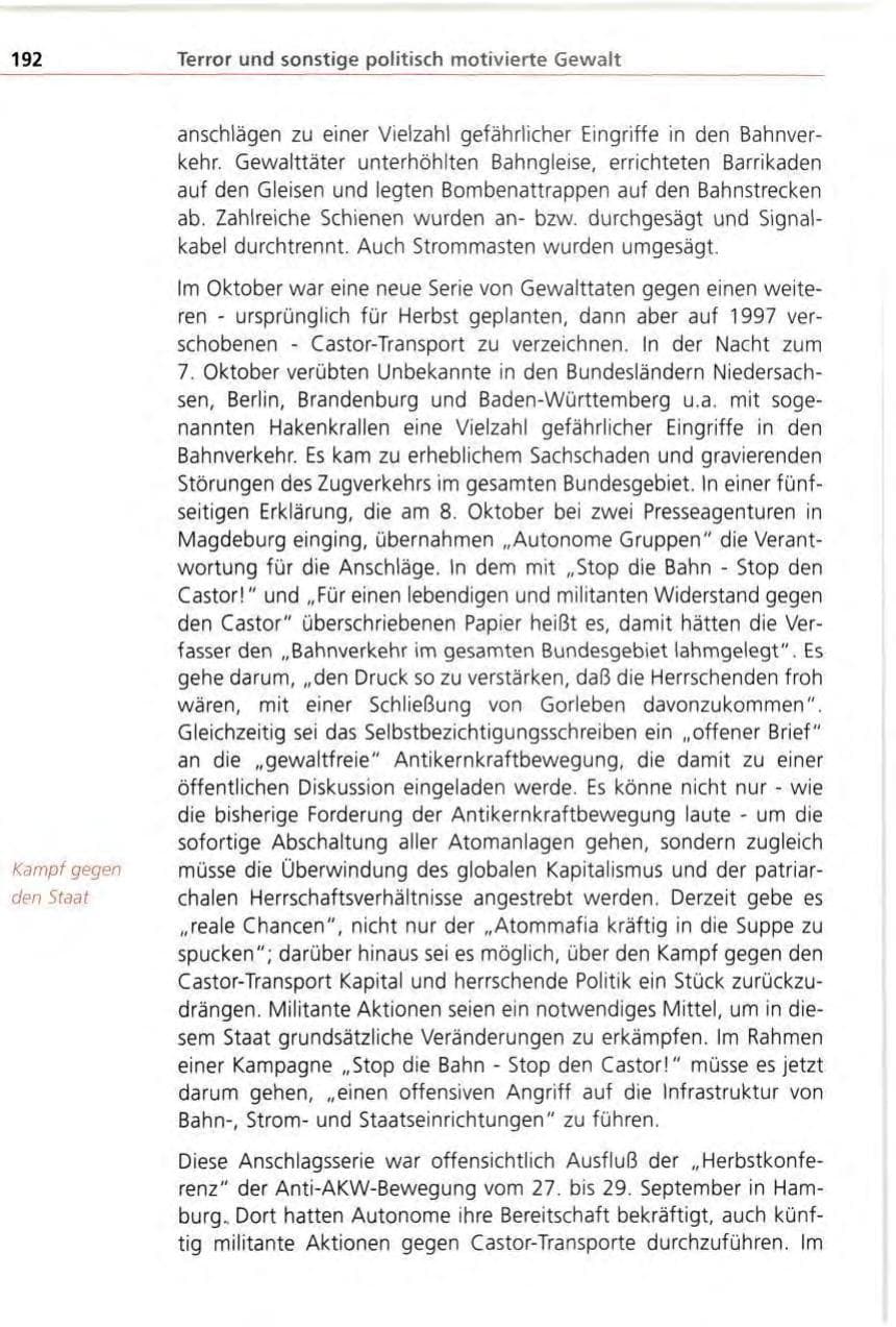 Seite 192 des Verfassungsschutzbericht 1996 Bayern